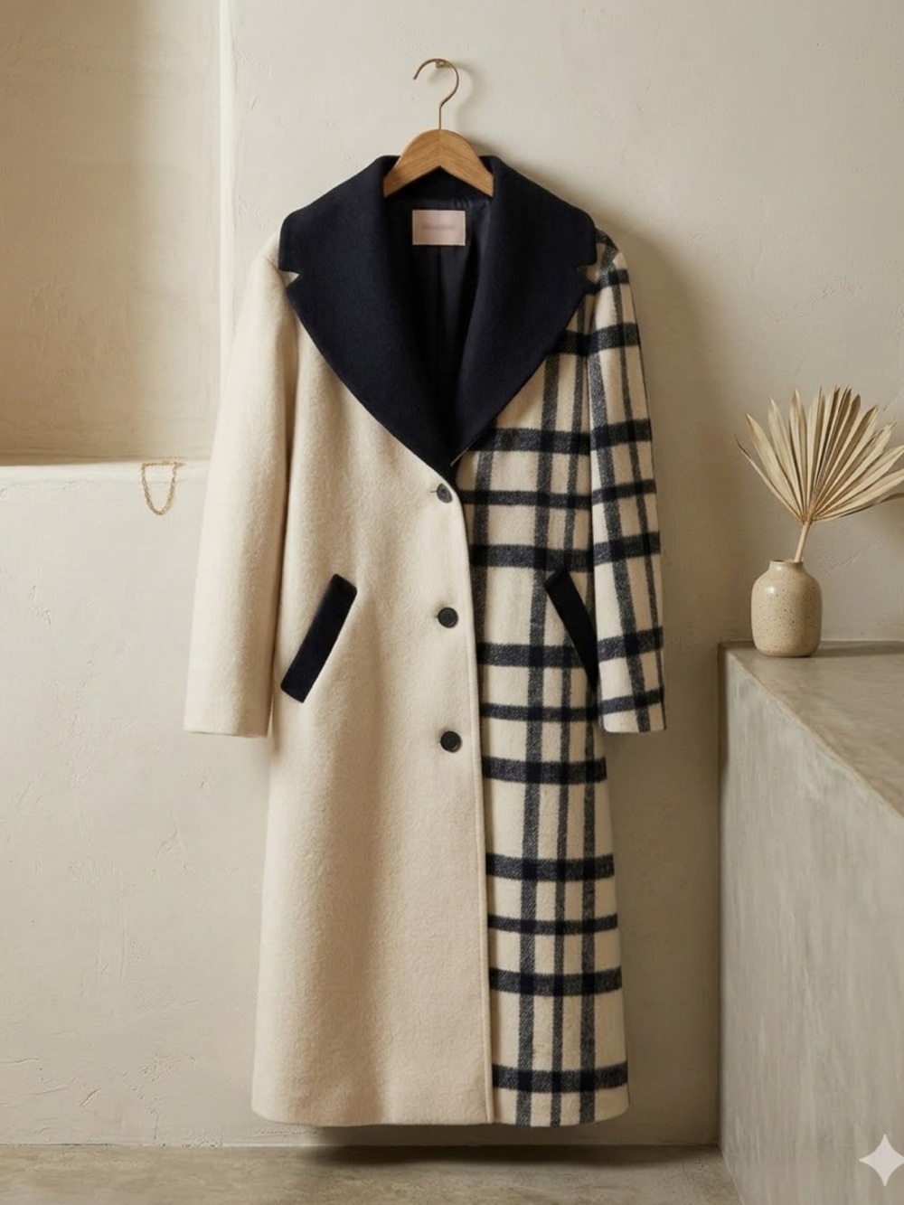 Hutch Kallie Plaid Colorblock Wool Blend Coat Black White Oversized Small NWT